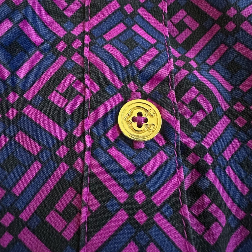 C WONDER  Brilliant Fuschia Blue Purple 100% Silk Blouse M - Picture 3 of 7